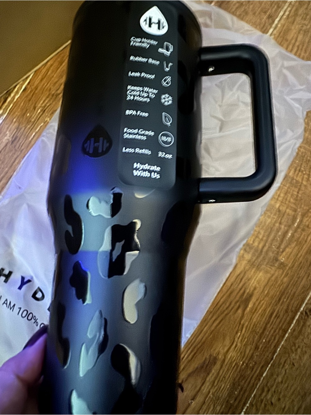 Hydrojug 32 ounce Black Leopard traveler tumbler NEW in box - Picture 2 of 9